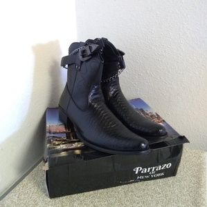 Parrazo Of NY Embossed Black Leather Boots